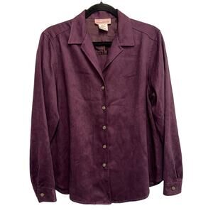 Evan-Picone Purple Button Down Faux Suede Blouse Y2K